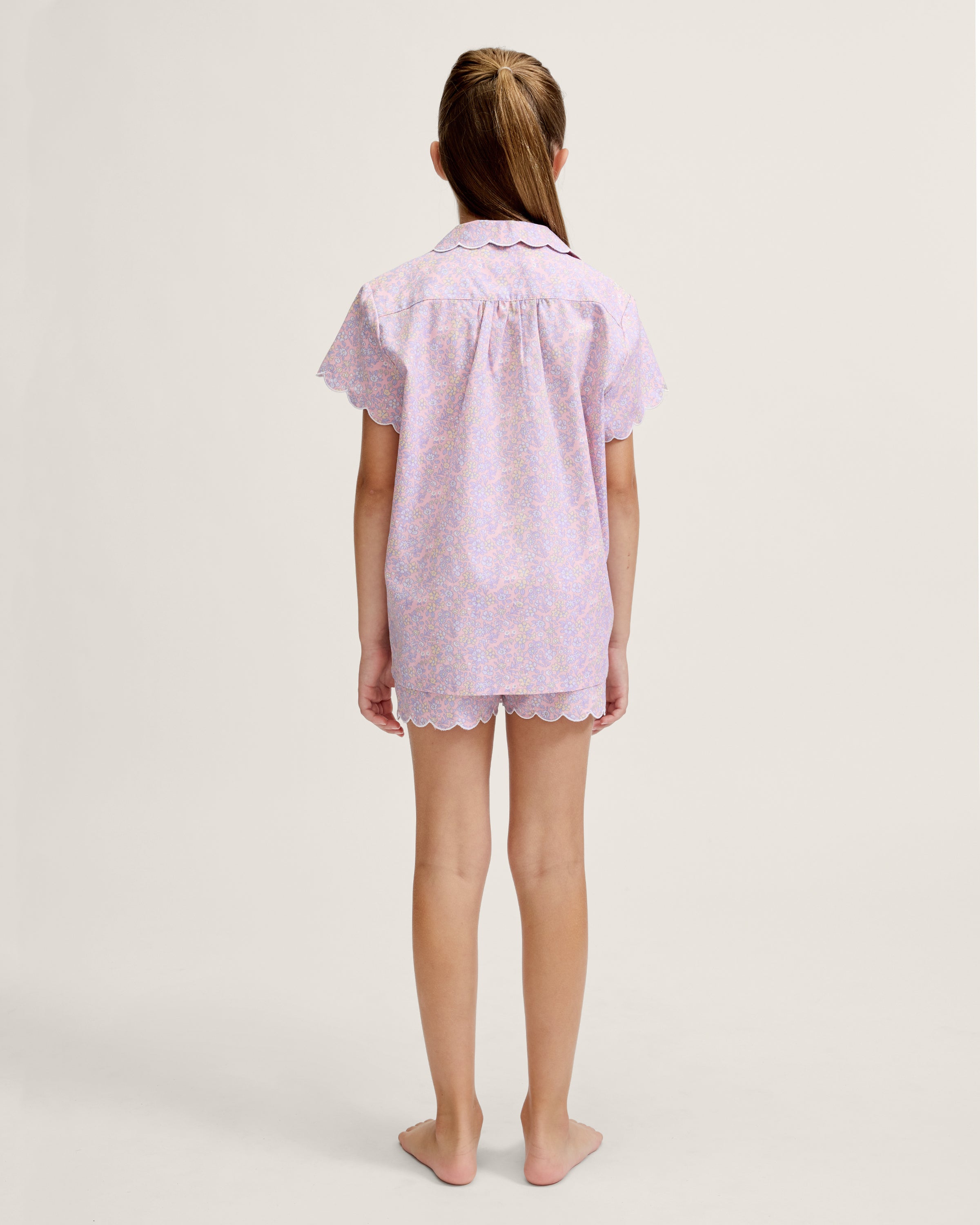 Kid's Twill Colette Short Set in Fleur Blush