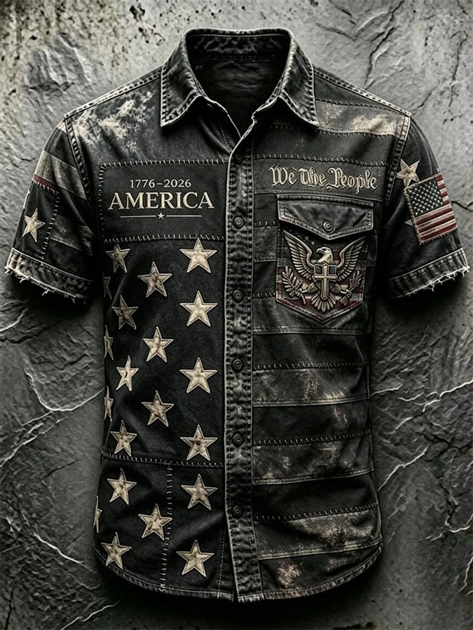 Men's Casual Retro Print Short-Sleeve Shirt