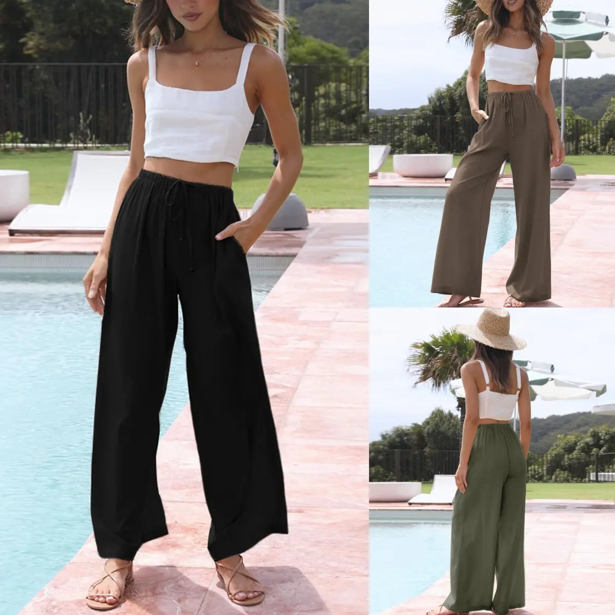 Women's Lightweight Wide Leg Palazzo Pants with Pockets☁️