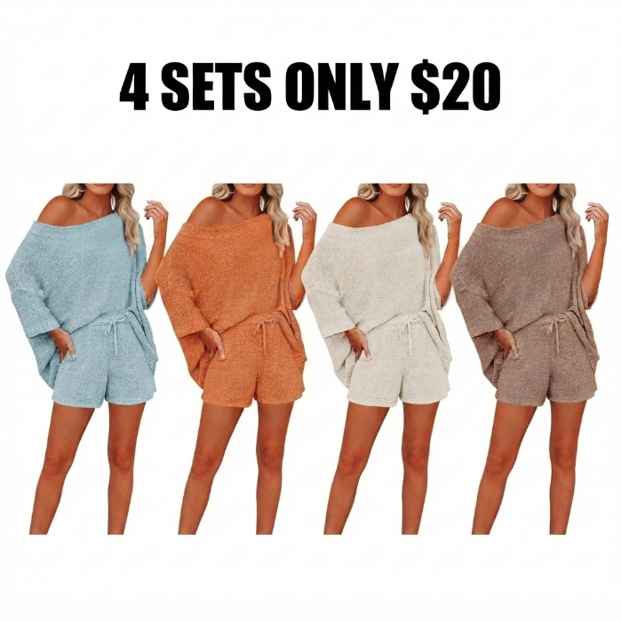🔥LAST DAY SALE 90% OFF💕Cozy Vibes Off-Shoulder Knit Top & Shorts Lounge Set