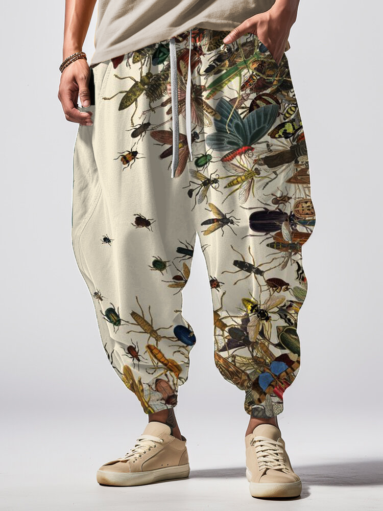 Men's Retro Boho Insects Fluid Art Loose Drawstring Waist Sweatpants