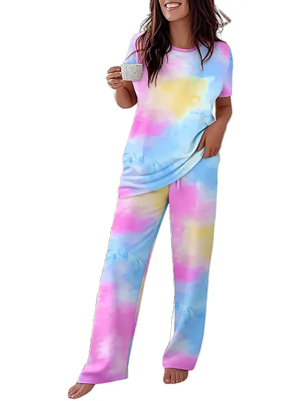 🔥HOT SALE🔥Women's 2 Piece Pajama Set - Short Sleeve Comfy Loungewear