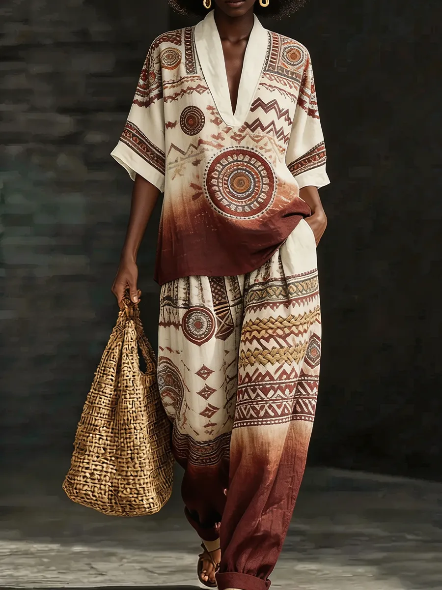 Women’s Tribal Geometric Print Two-Piece Set