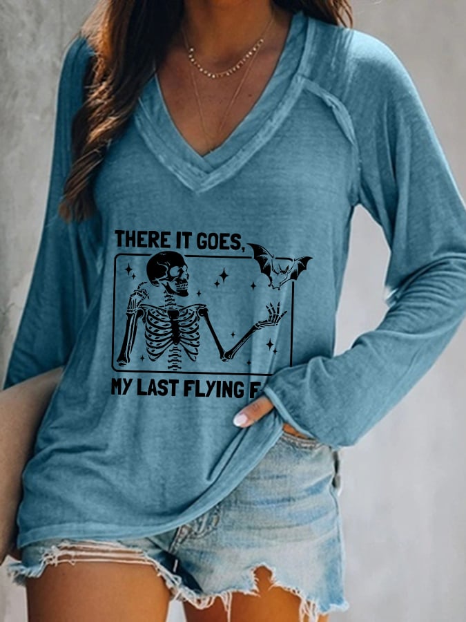 Women's Halloween There It Goes My Last Flying F*ck Print Casual T-Shirt