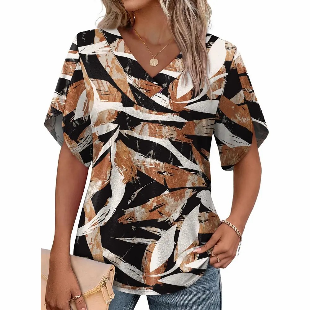 Womens Summer Tops Short Petal Sleeve Shirts Fashion V Neck Outfits Clothes Blouse Casual