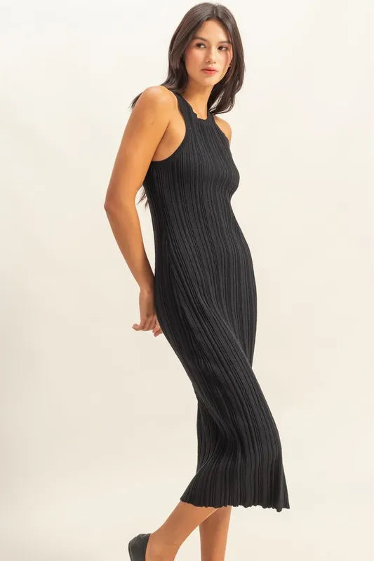 Round Neck Bodycon Ribbed Knit Dress