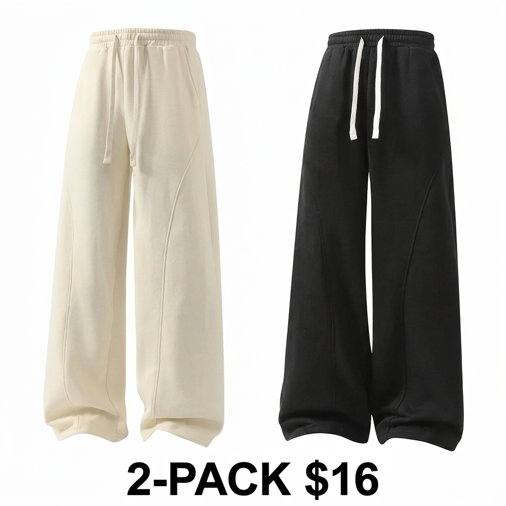 Men's Solid Color Drawstring Pants – Curved Blade Design, Relaxed Fit, All-Season Streetwear Trousers