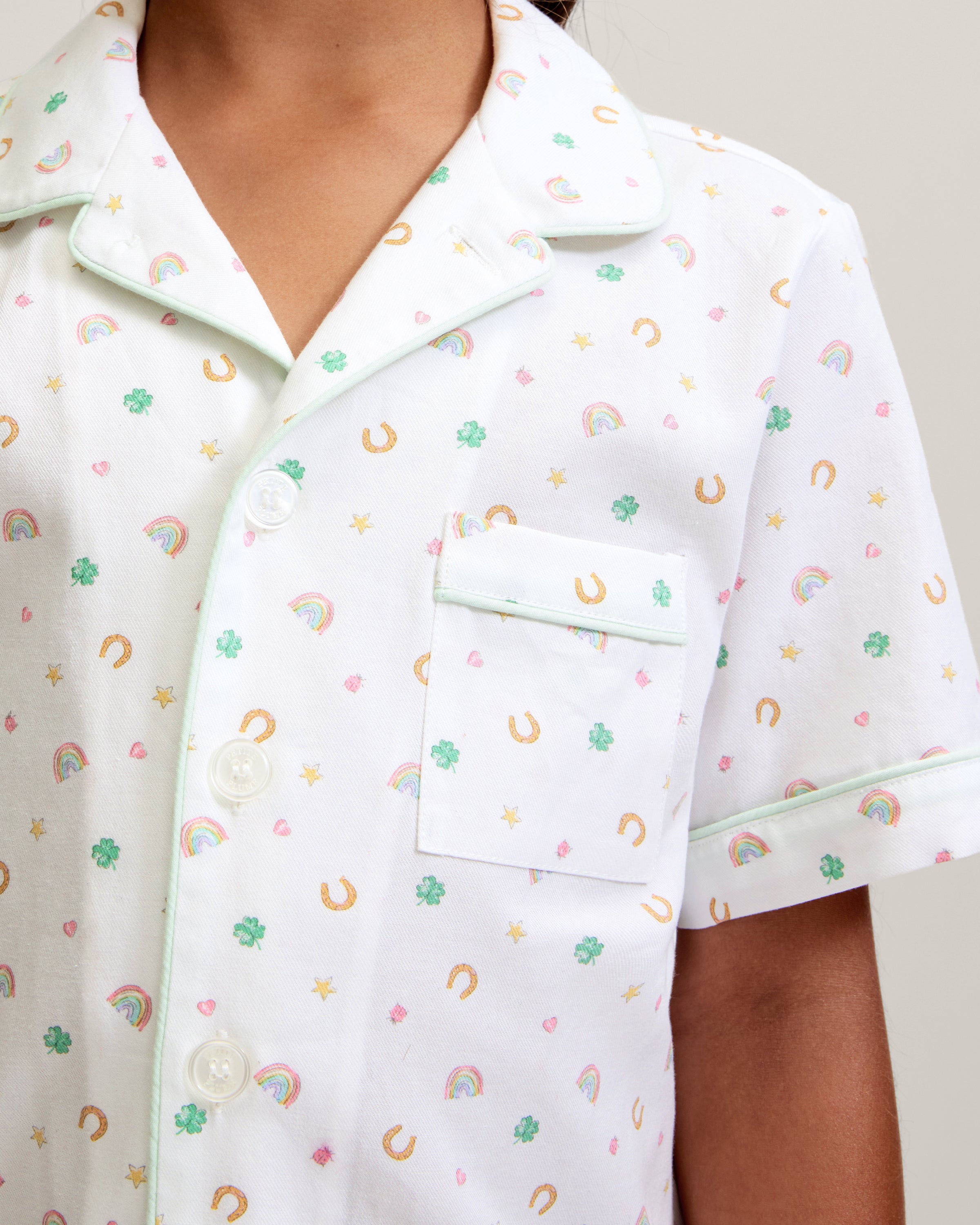 Kid's Twill Pajama Short Set in Good Luck Charms
