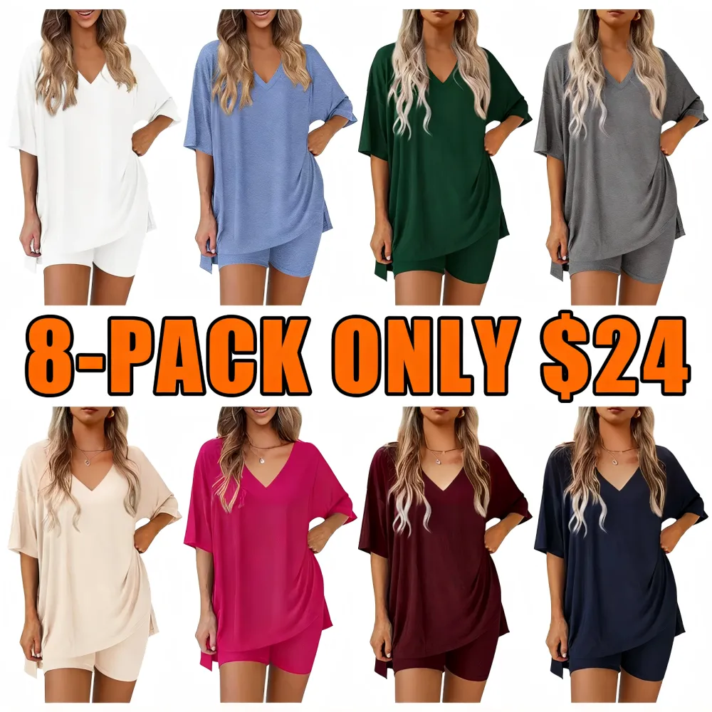 Women's Summer Two-Piece Set Casual Oversized Split Hem Shirts
