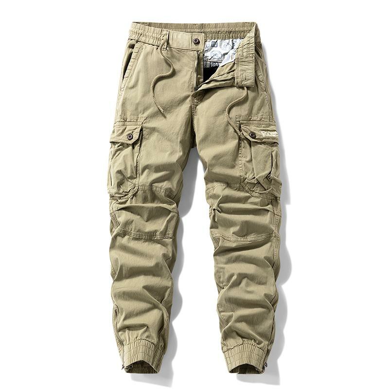 Men's Drawstring Cuff Cargo Pants – Multiple Pockets, Retro Outdoor Casual Style