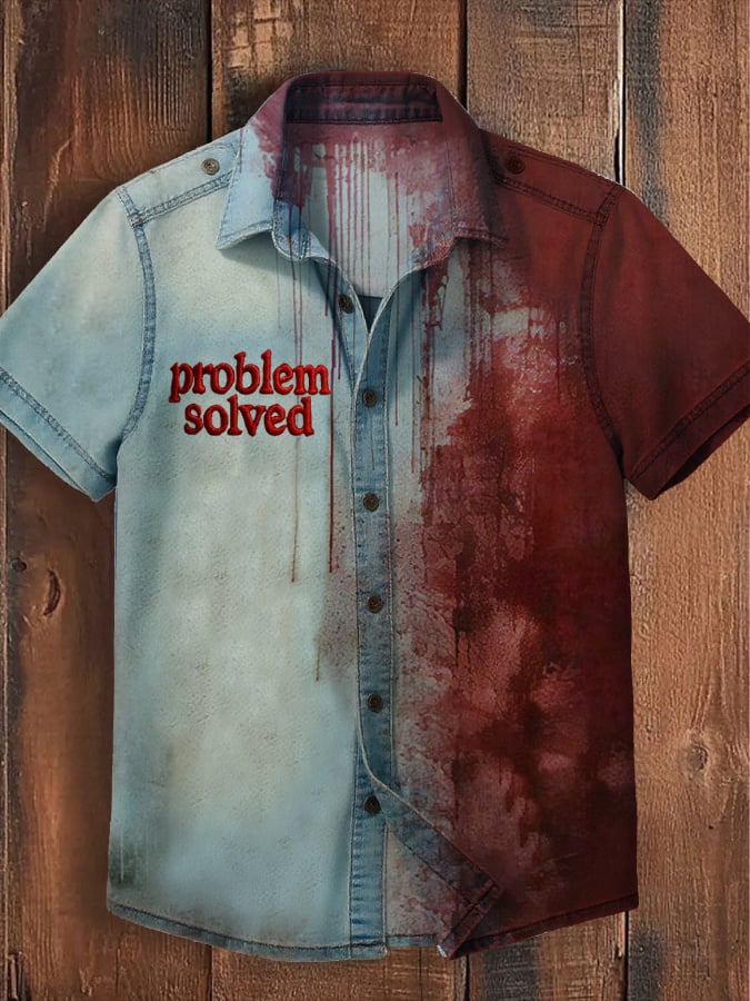 Men's Vintage Halloween Bloodstained Problem Solved Short Sleeve Shirt