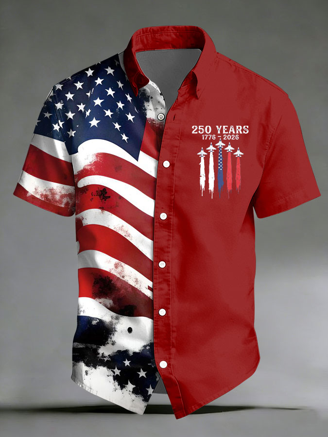 Men'S America Flag Printed Casual Collar Shirt