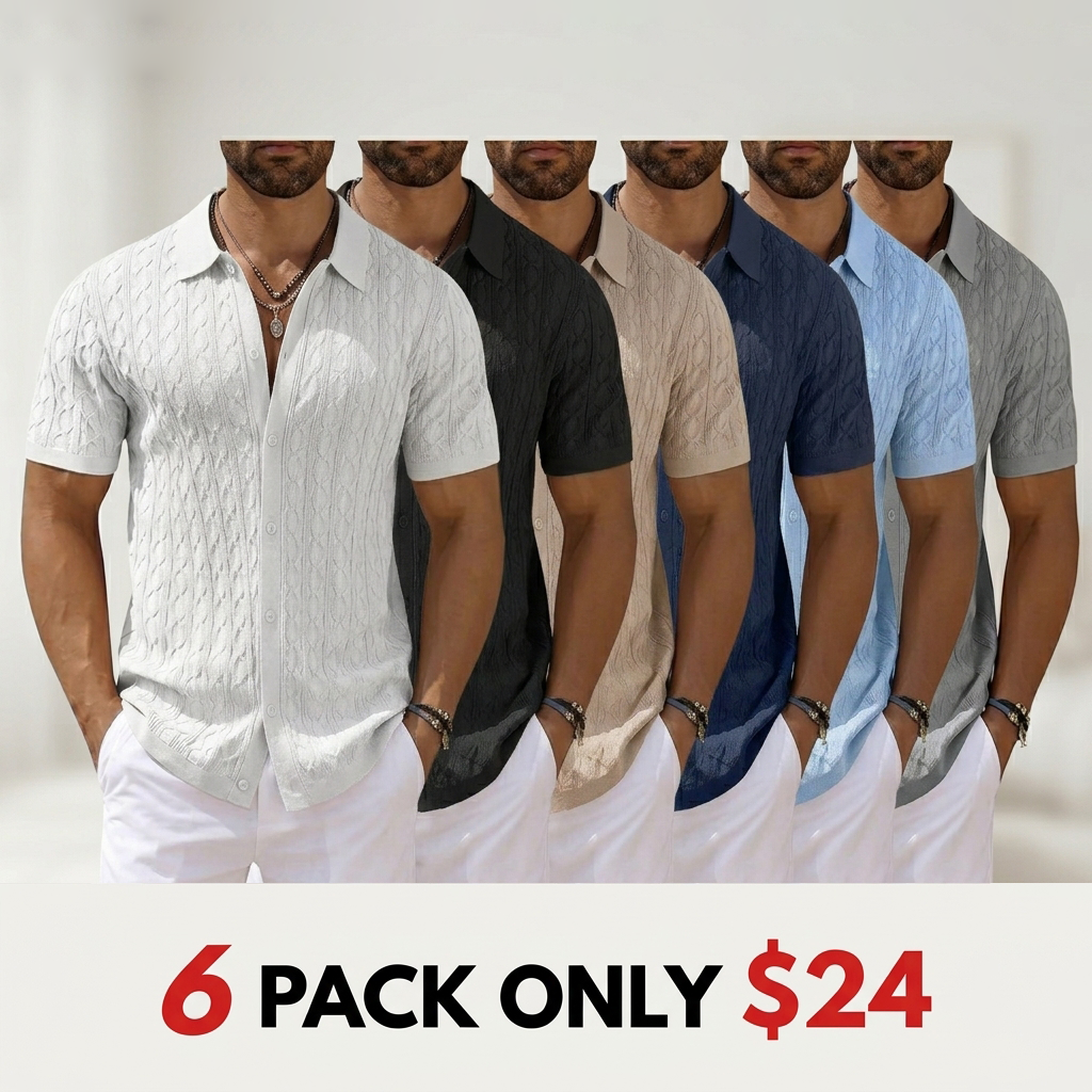 Mens Knit Button Down Shirt Short Sleeve Summer Casual Shirts Vintage Beach Vacation Shirts