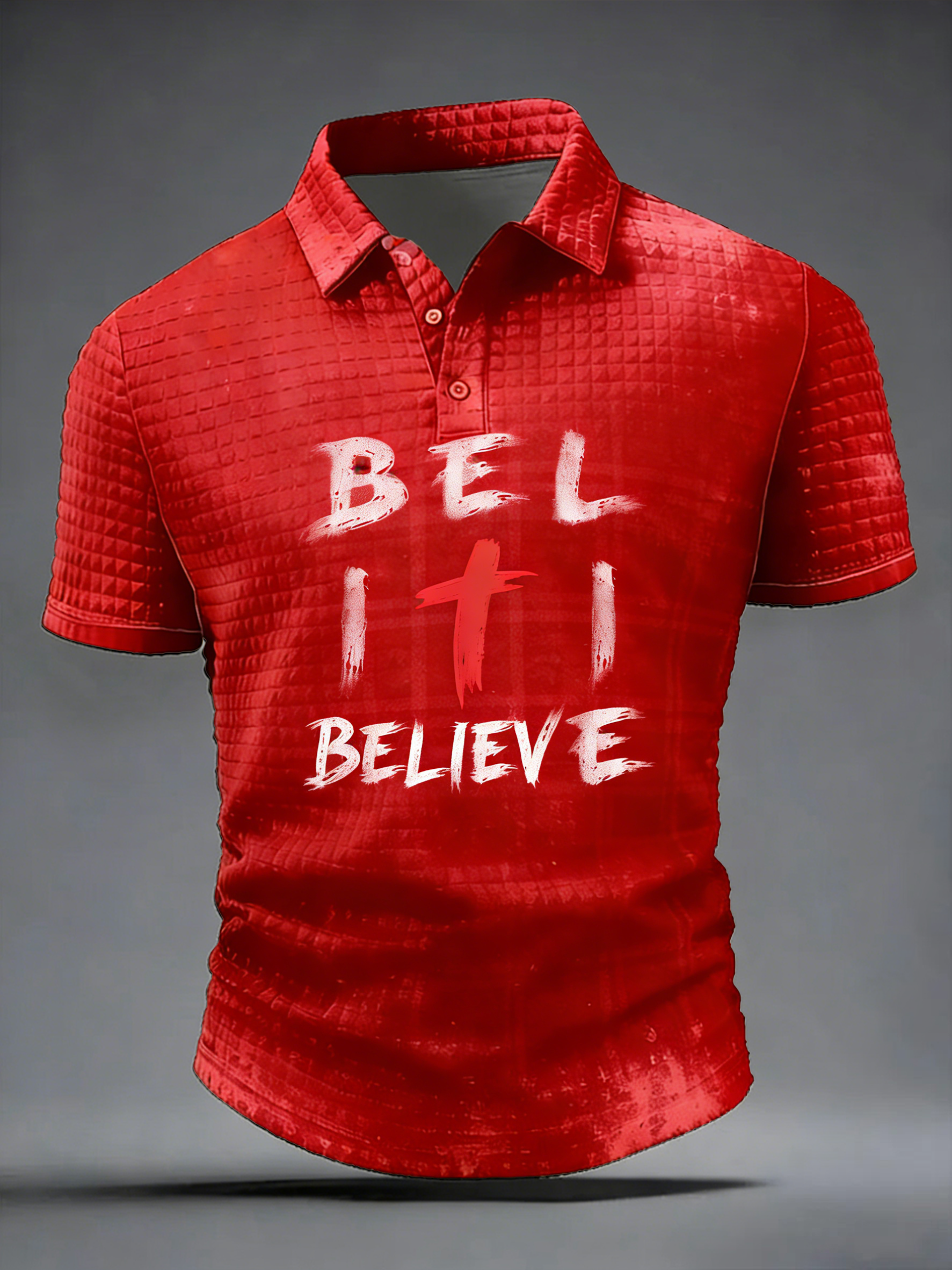 Vintage Grunge Christian Cross Believe Short Sleeve Polo