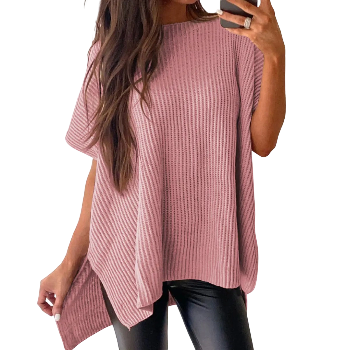 Women's Oversized Ribbed Short Sleeve Knit Top
