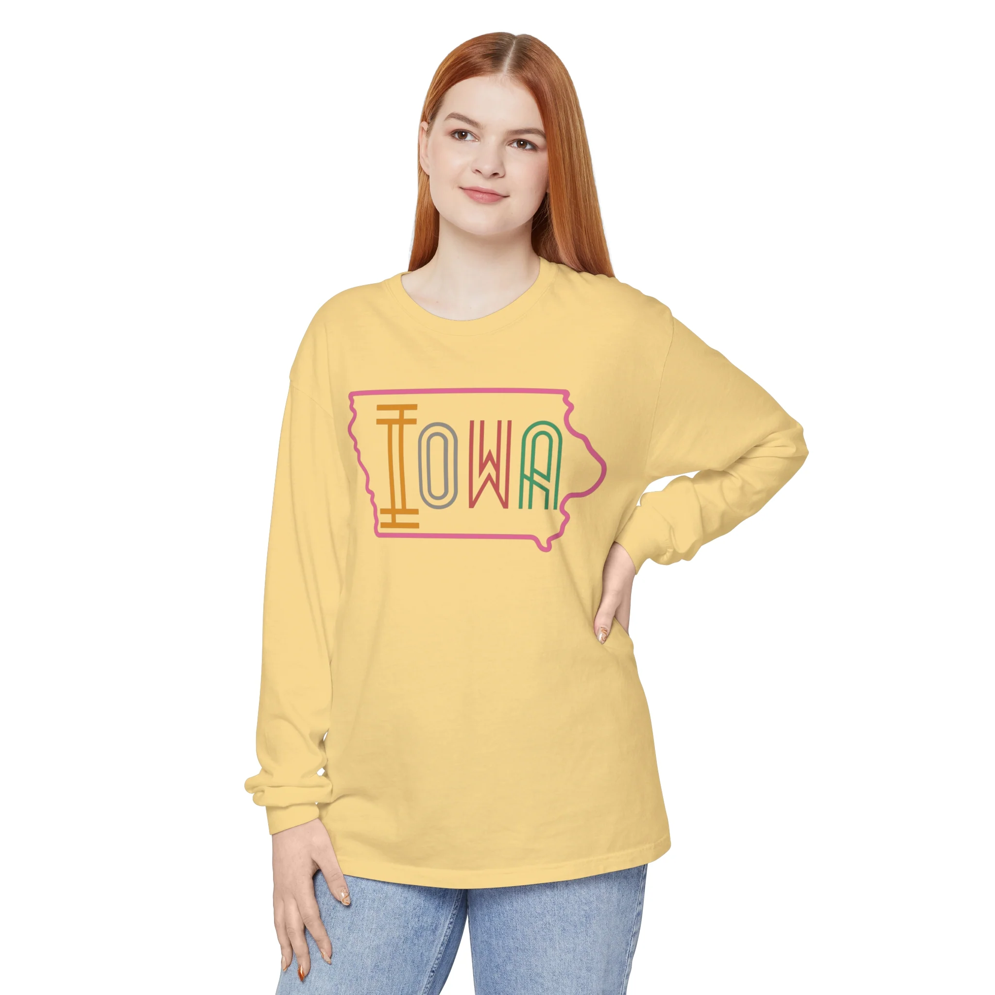 Iowa Pink Unisex Garment-dyed Long Sleeve T-Shirt