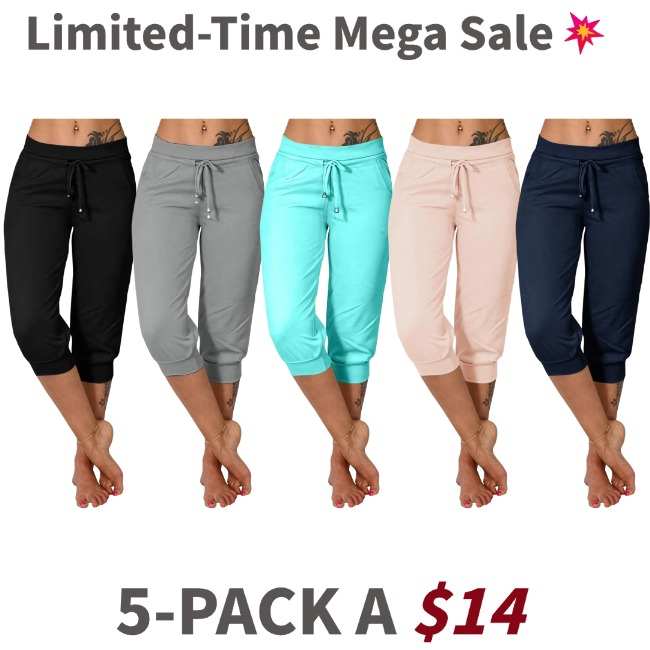 Women's Plain Drawstring Waist Capris Pants