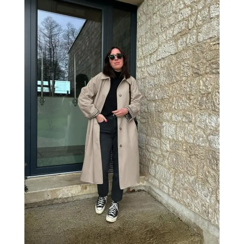 Womens Long Trench Coat Single Breasted Windproof Overcoat
