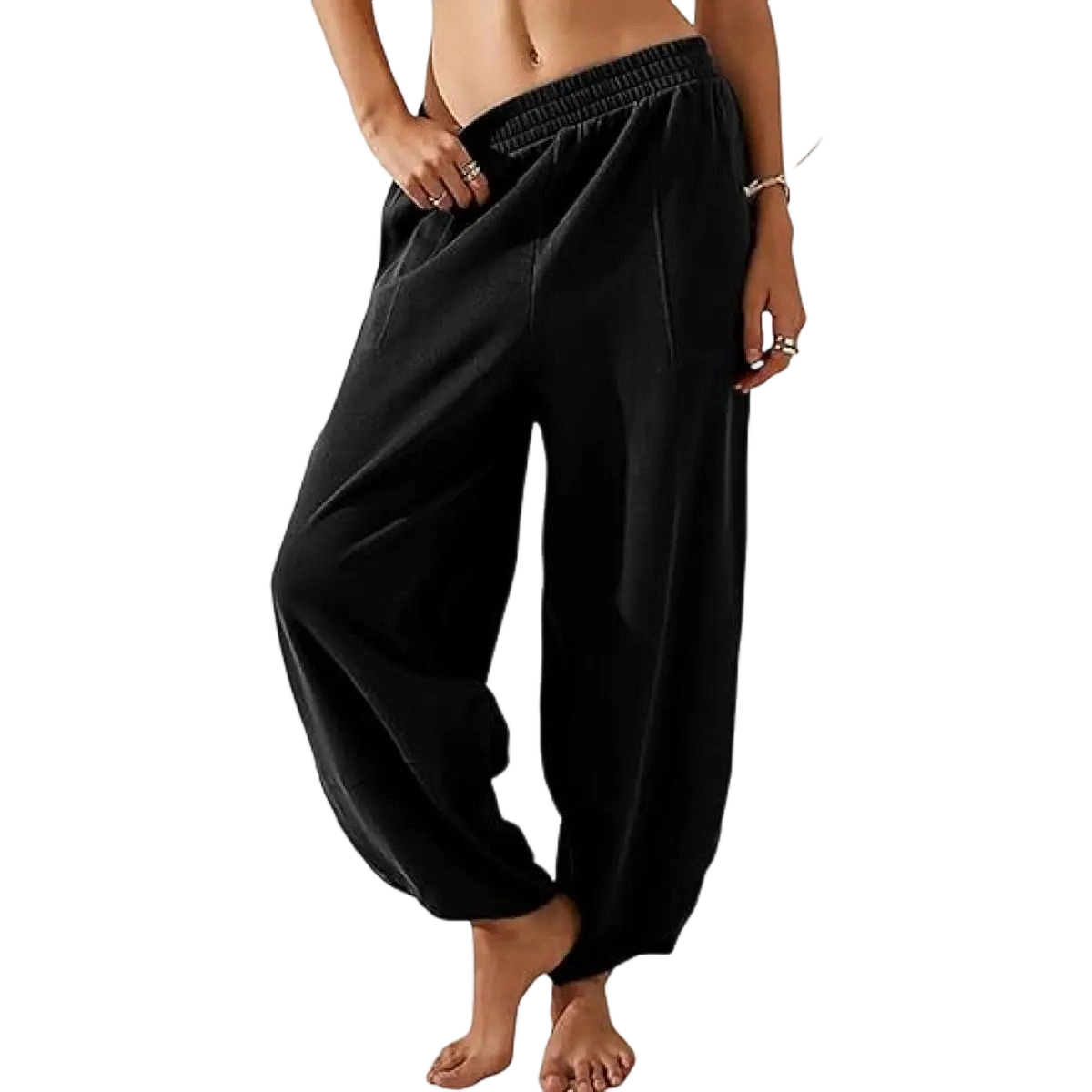 Women's Baggy Wide-Leg Pants - Casual, Elastic-Waisted, Bohemian Minimalist Basic Women's Clothes Bottom with Pockets,summerwins