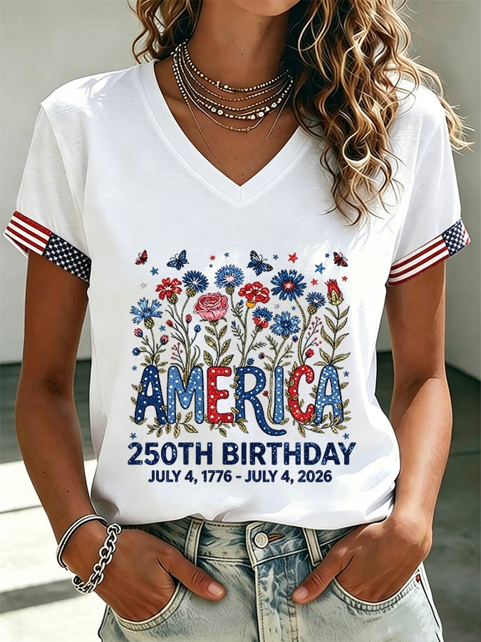 Women's 250th Anniversary  Flower Art  Print Casual V-Neck Vest