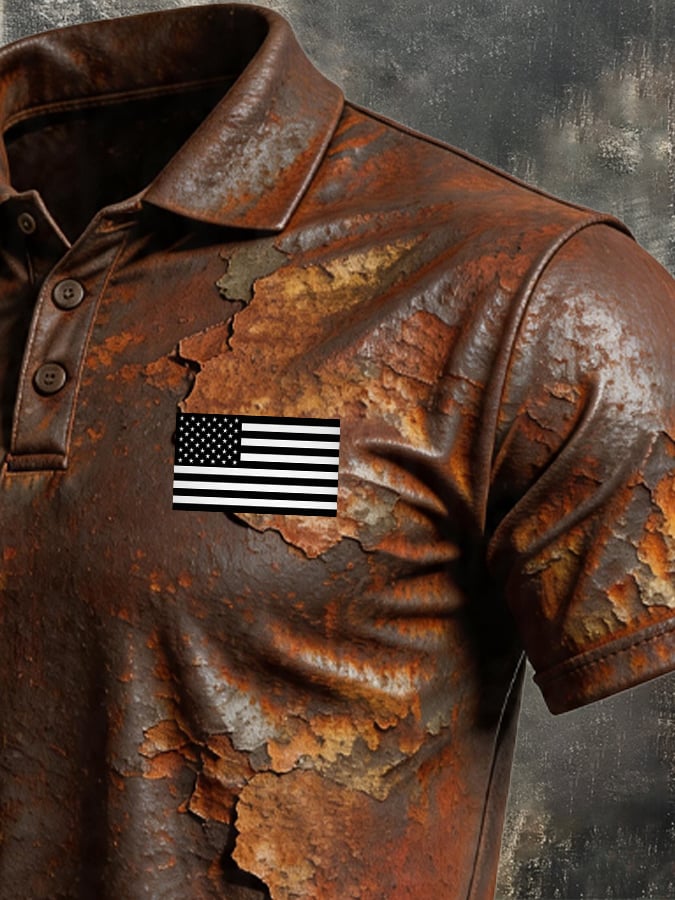 Men's Retro Patriotic Color-Block Short-Sleeve Polo Shirt