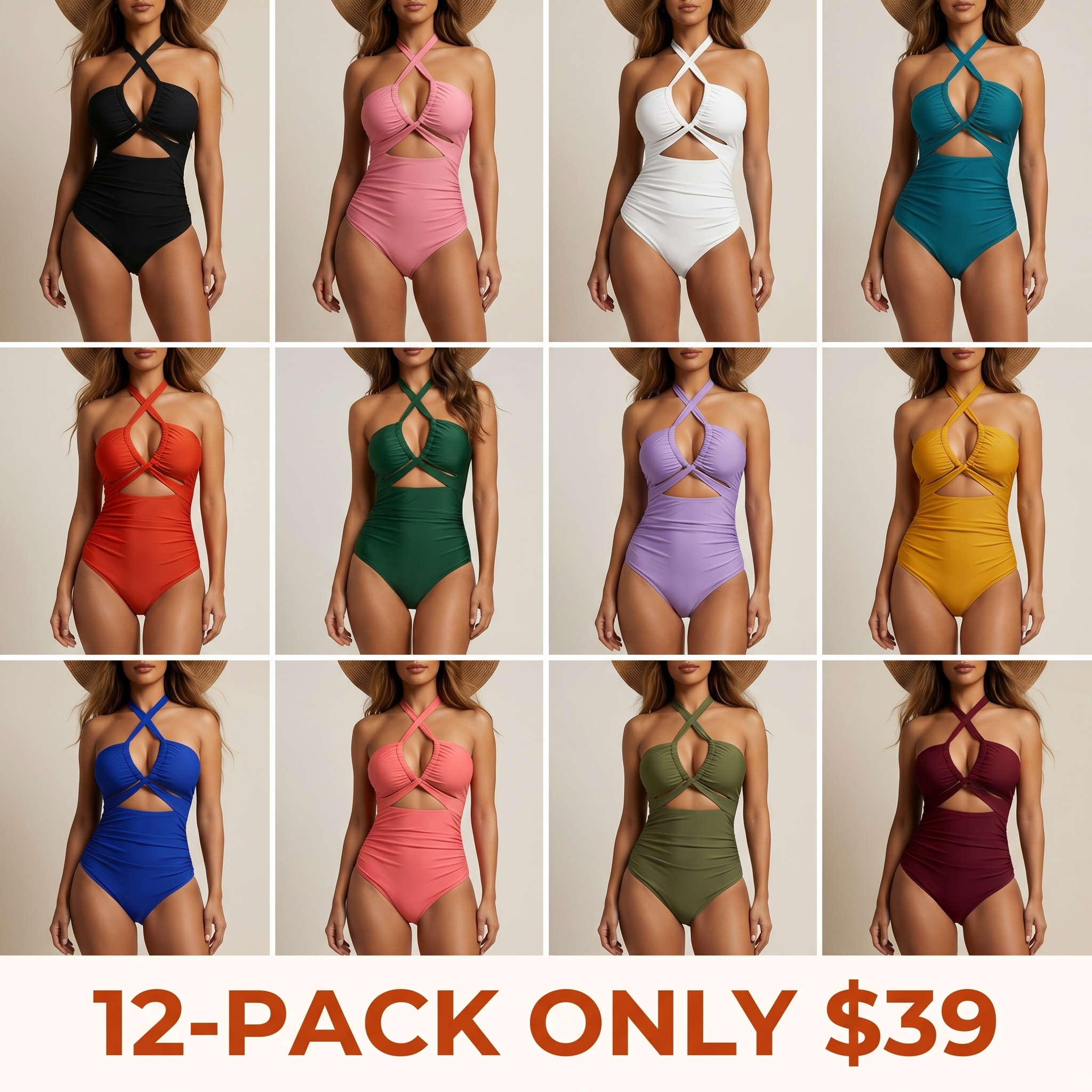 Women's Cross-Halter One-Piece Swimsuit — Sexy Cutout, Tummy Control & Slimming Effect, Deep V-Neck Design