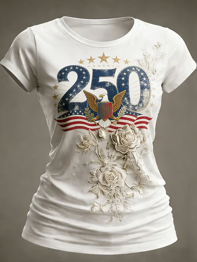 Women'S Casual American 250th Anniversary Printed Short-Sleeve T-Shirt
