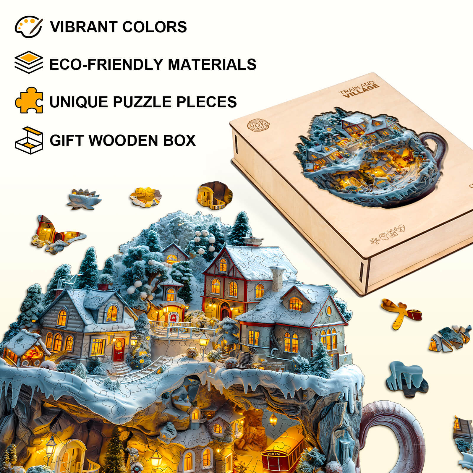 Train and Village Wooden Jigsaw Puzzle