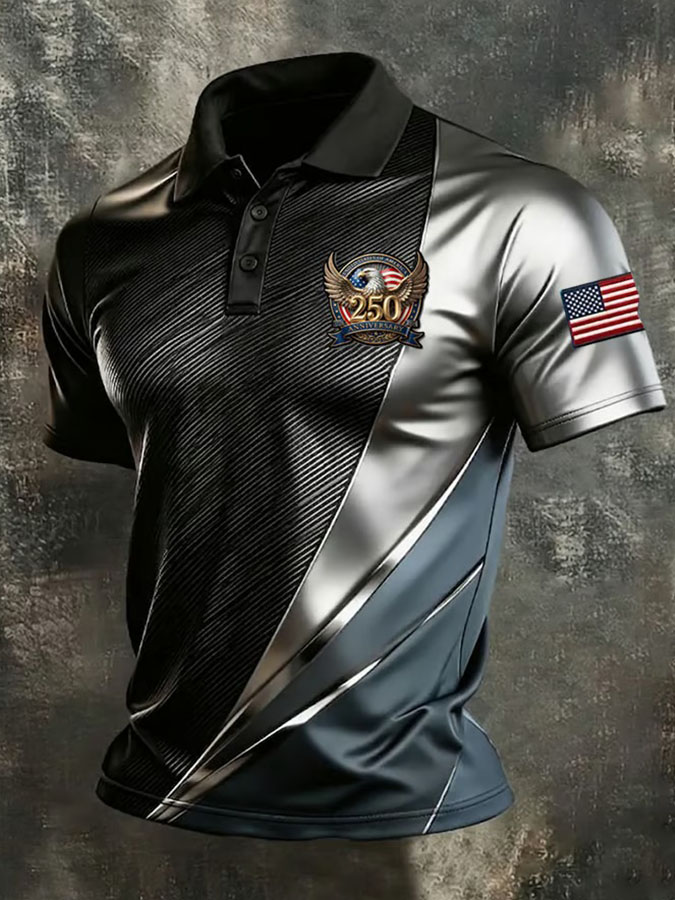 Men'S Independence Day 250Th Anniversary Printed Polo Shirt Short Sleeve