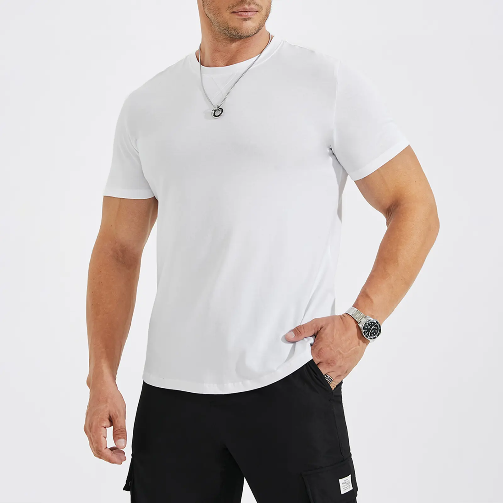 Men's Cotton Hipster Hip Hop Longline Crewneck T-Shirt,Menswear Casual T-shirt Tops