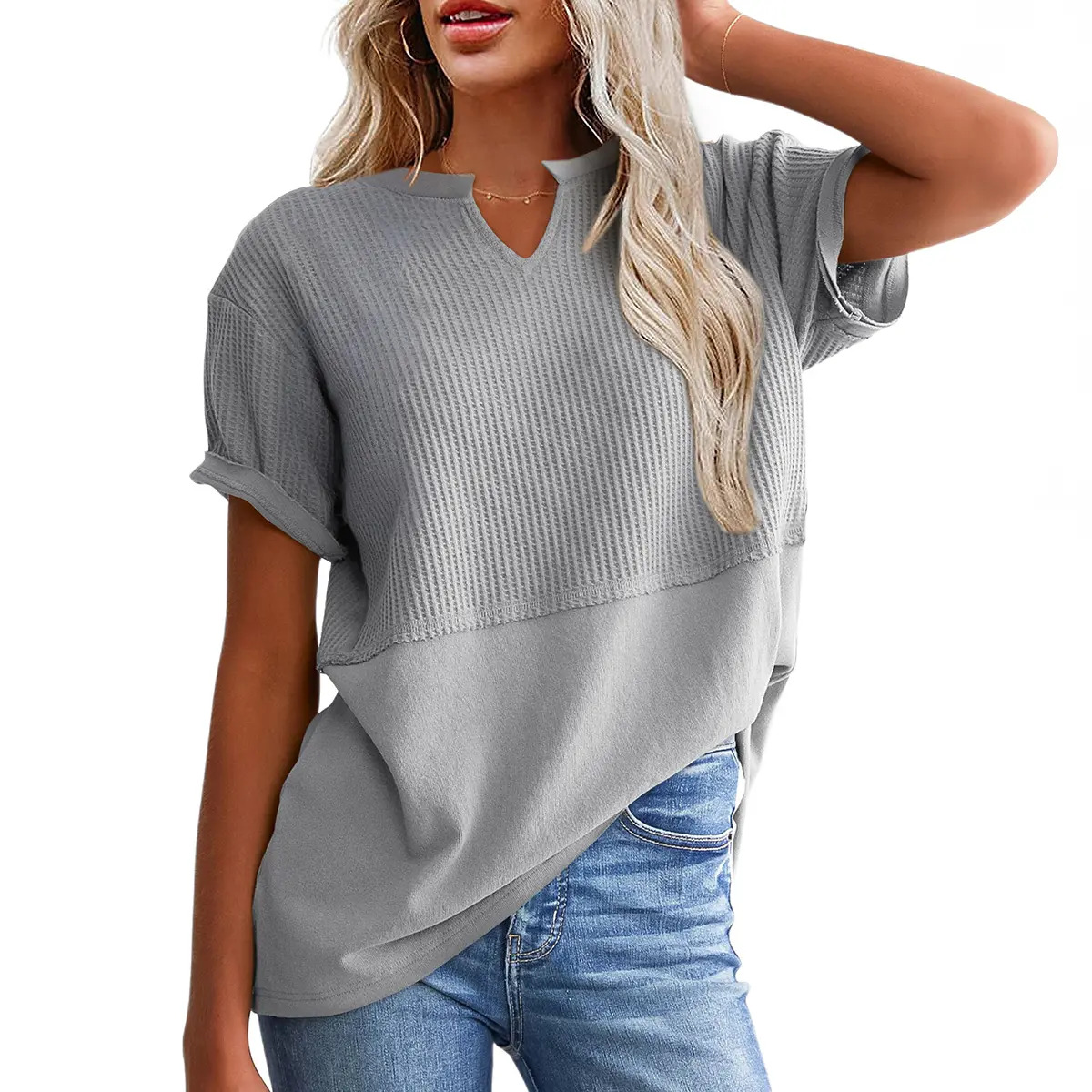 Women's Plus-Size V-Neck Short-Sleeve Knit Top