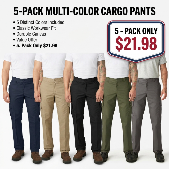 Men's FLEX Work Pants, Comfortable & Flexible, Straight Leg Versatile, Expandable Cargo Pockets
