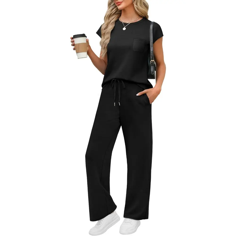 Women's 2 Piece Sets – Casual Summer Travel Vacation Outfits Cap Sleeve Lounge Set Chic Crewneck Soft Silky Breathable Clothes