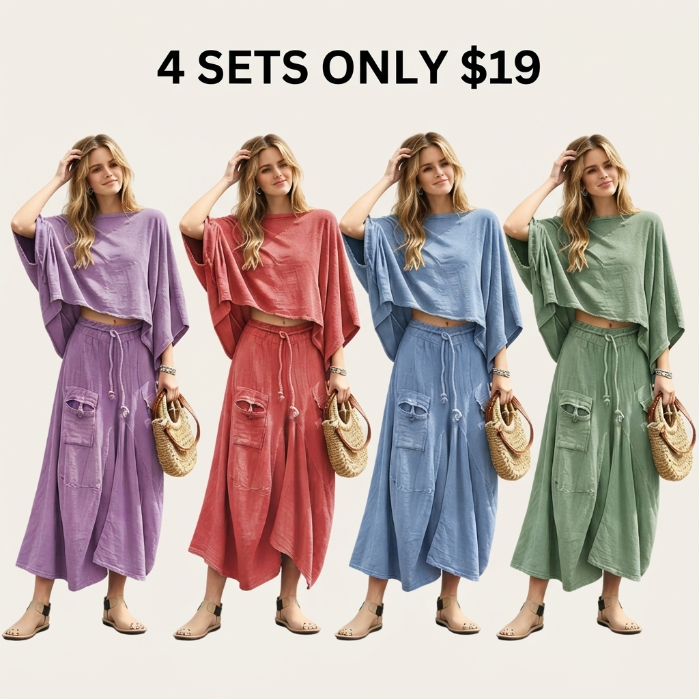 Women’s 2-Piece Loose Vintage-Style Batwing Sleeve Skirt Set