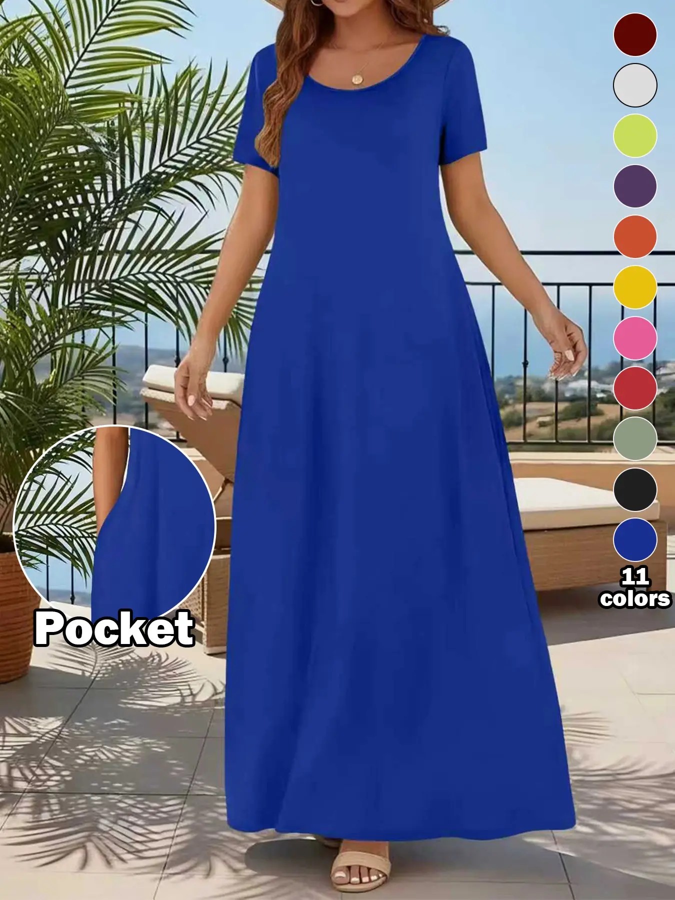 Women's Casual Commuter Plain Minimalist Short Sleeve Dress with Pockets