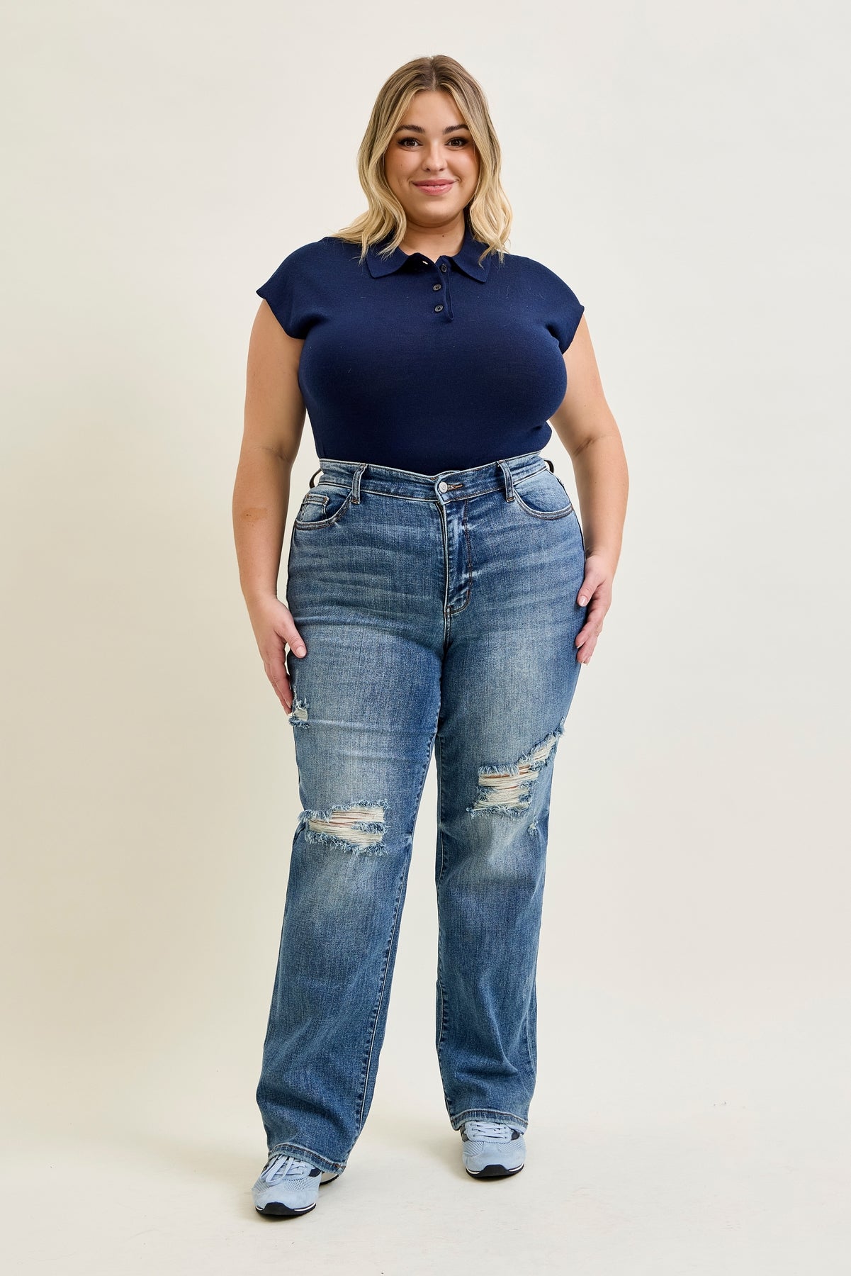 Brett Distressed Dad Jeans - PLUS
