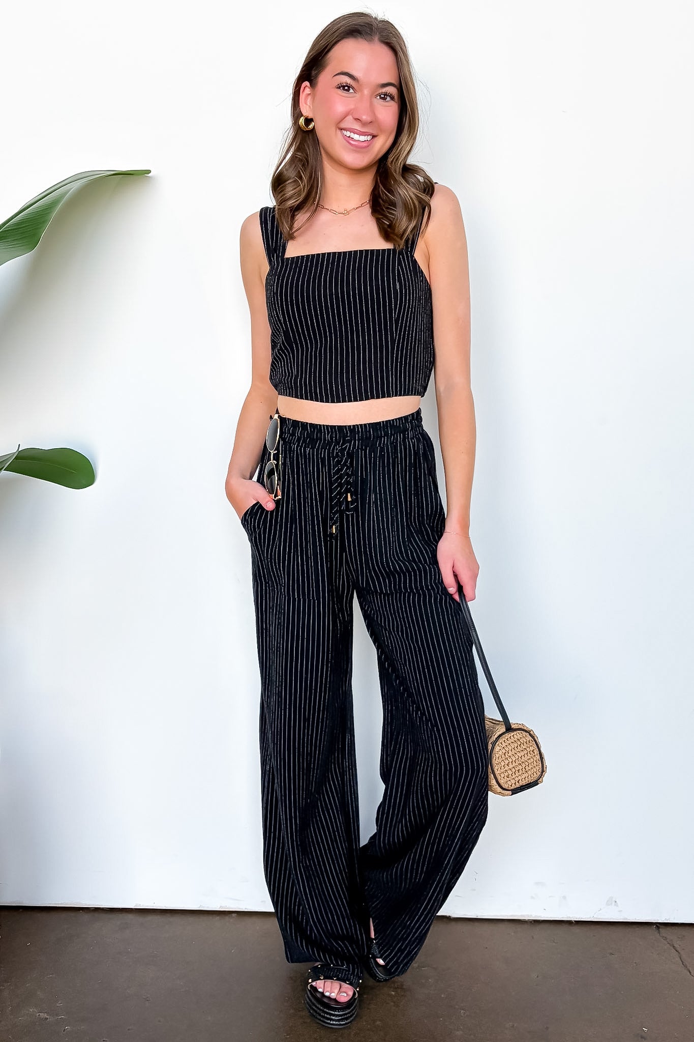 Striped Linen Smock Waist Pants