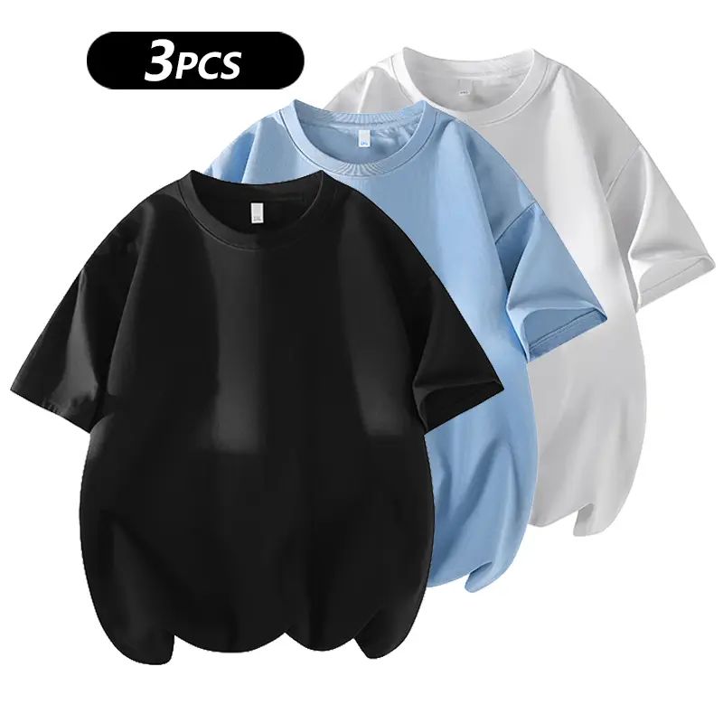 Men's 3PCS 100% cotton Crew Neck T-Shirts Set - Soft Loose Fit Navy Gray Black Tees for Casual Daily Wear