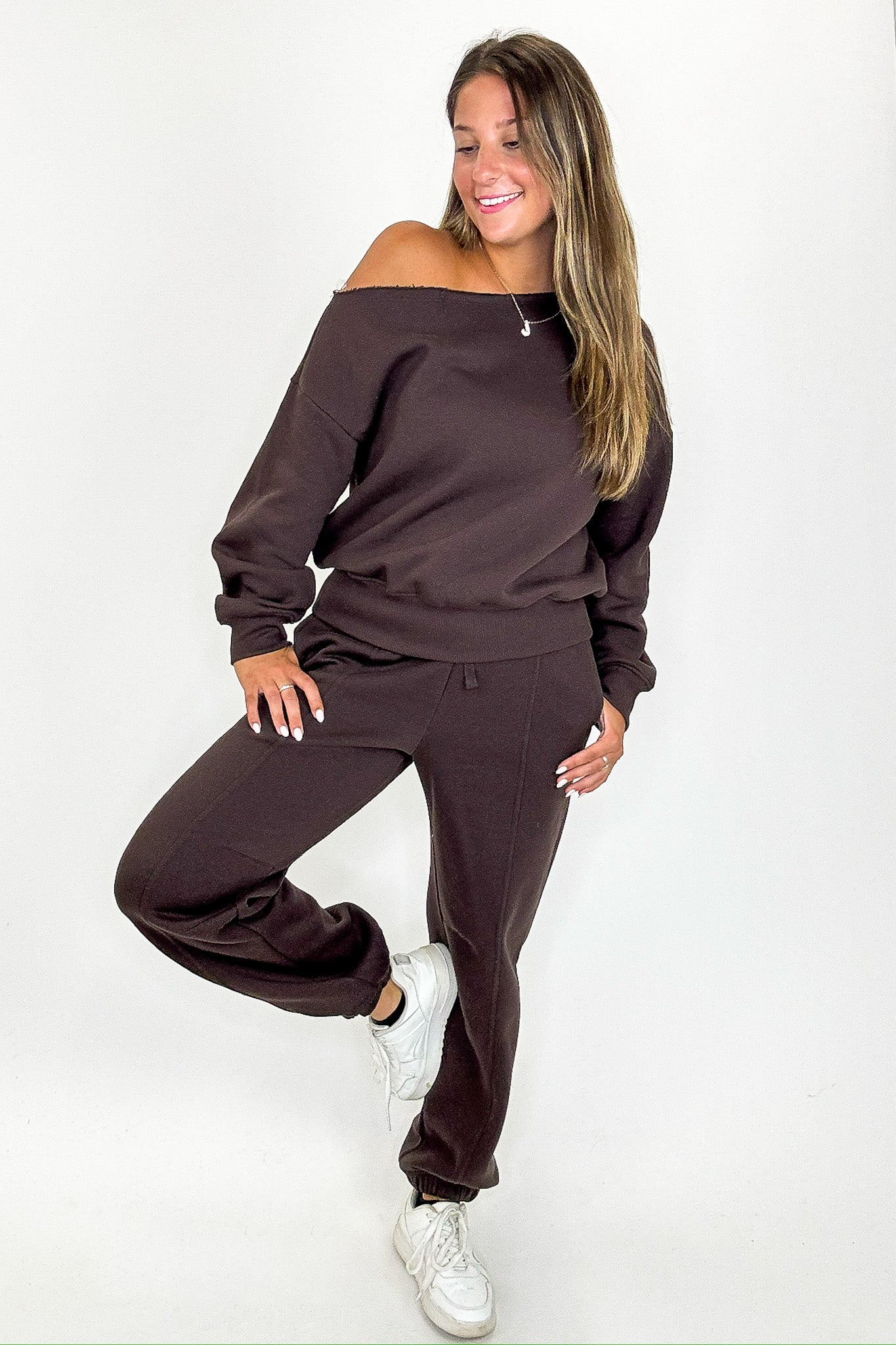 French Terry Fleece Off Shoulder Sweatshirt
