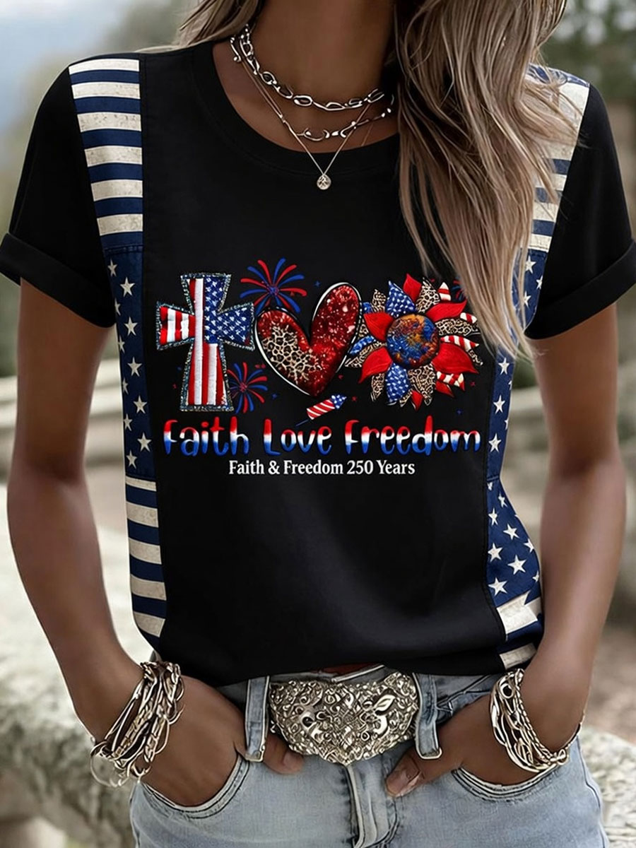 Women'S American 250Th Anniversary Faith & Freedom God Shed His Grace On Thee Short-Sleeve T-Shirt