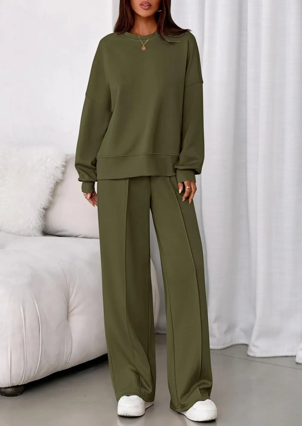 2 Piece Sets For Women Fall Trendy Long Sleeve Sweatshirt Wide Leg Pants Loungewear
