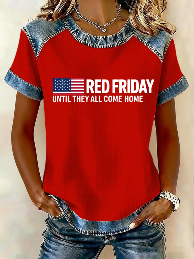 Women's Red Friday Printed Short-Sleeved T-Shirt