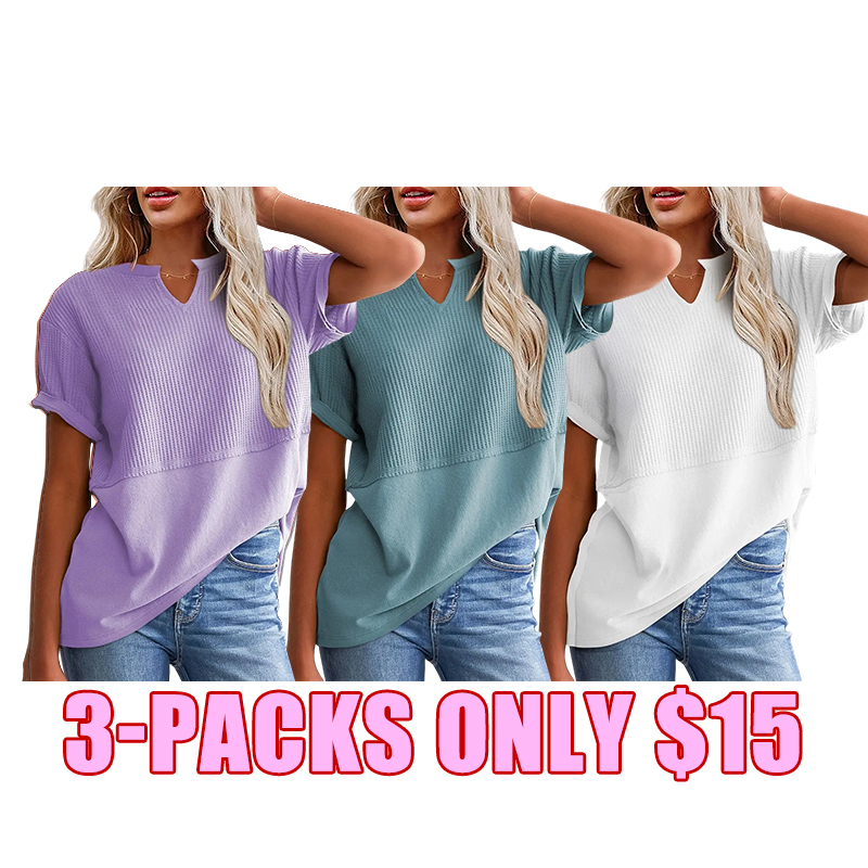 🌸 Waffle Knit V-Neck Casual Blouse