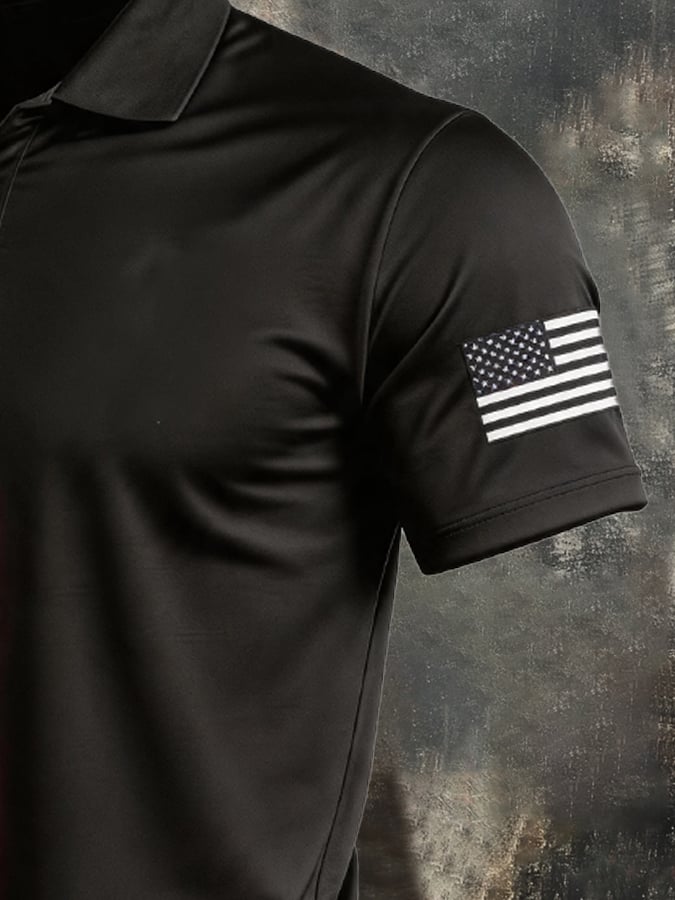Men's Retro Patriotic Color-Block Short-Sleeve Polo Shirt