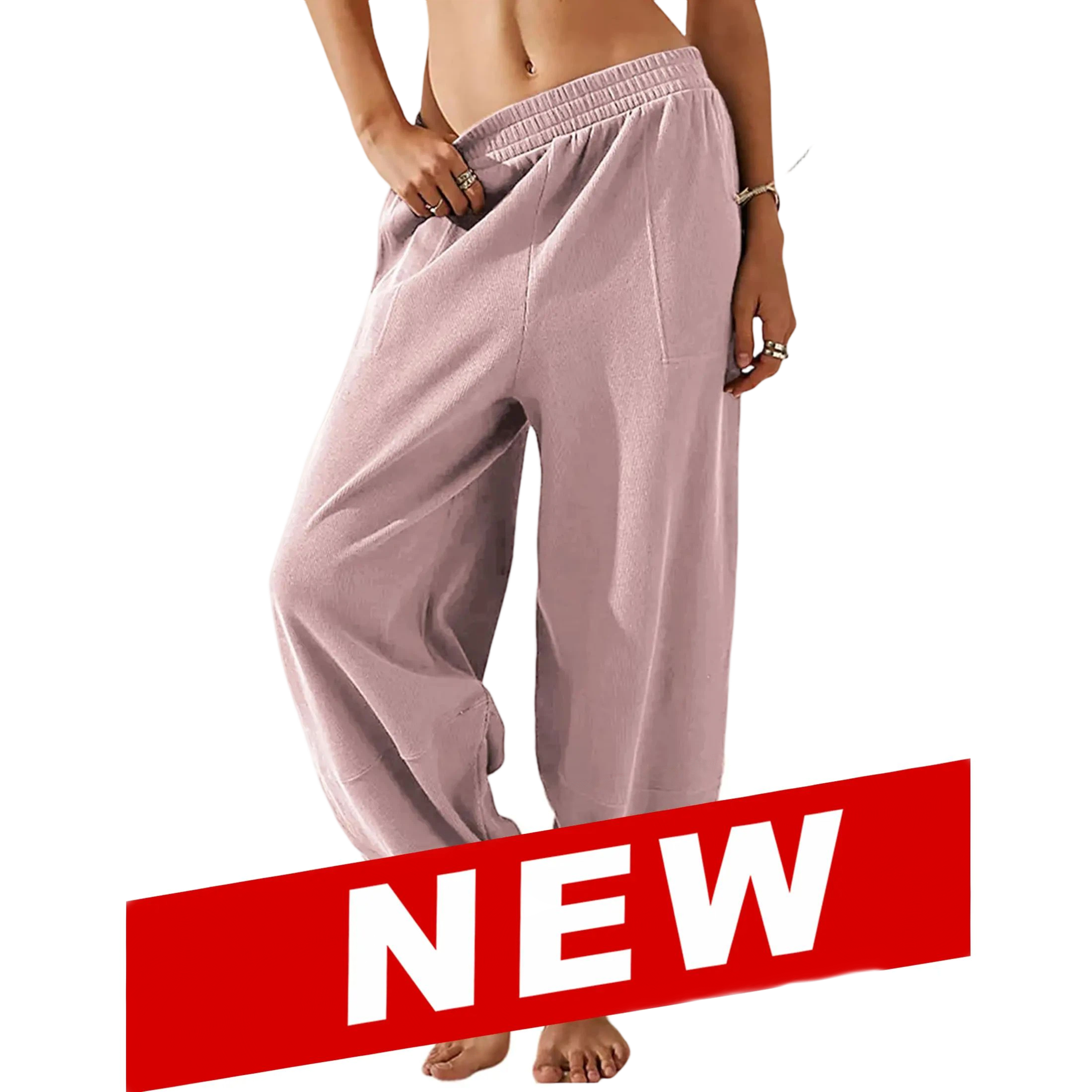 Women's Baggy Wide-Leg Pants - Casual, Elastic-Waisted, Bohemian Minimalist Basic Women's Clothes Bottom with Pockets,summerwins