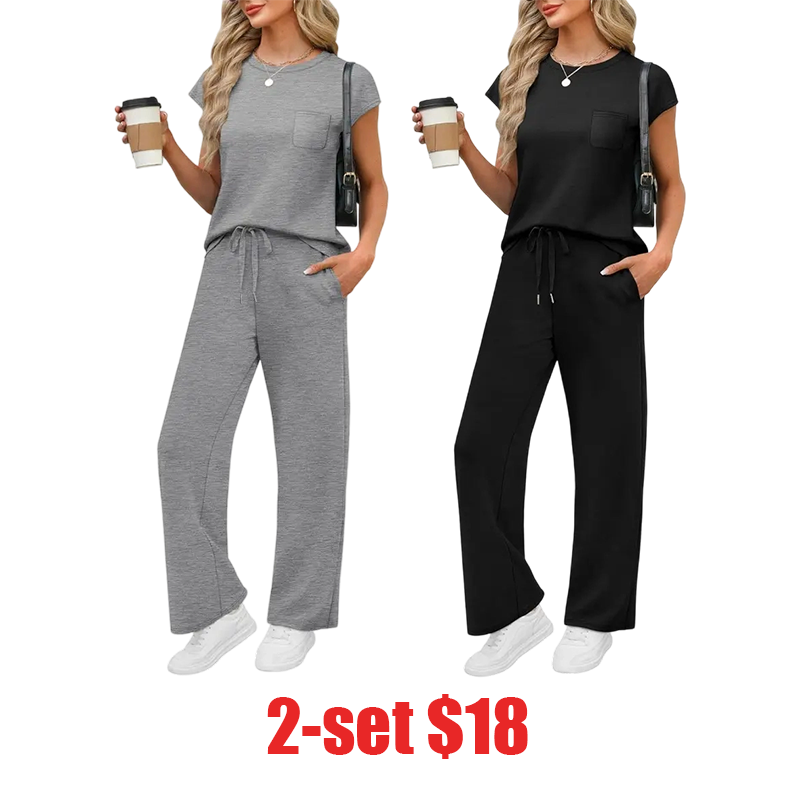 Women's 2 Piece Sets – Casual Summer Travel Vacation Outfits Cap Sleeve Lounge Set Chic Crewneck Soft Silky Breathable Clothes