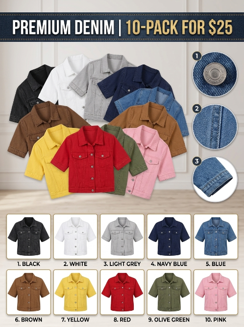 Casual Short Sleeve Denim Jacket – Lightweight Summer Button-Up Outerwear