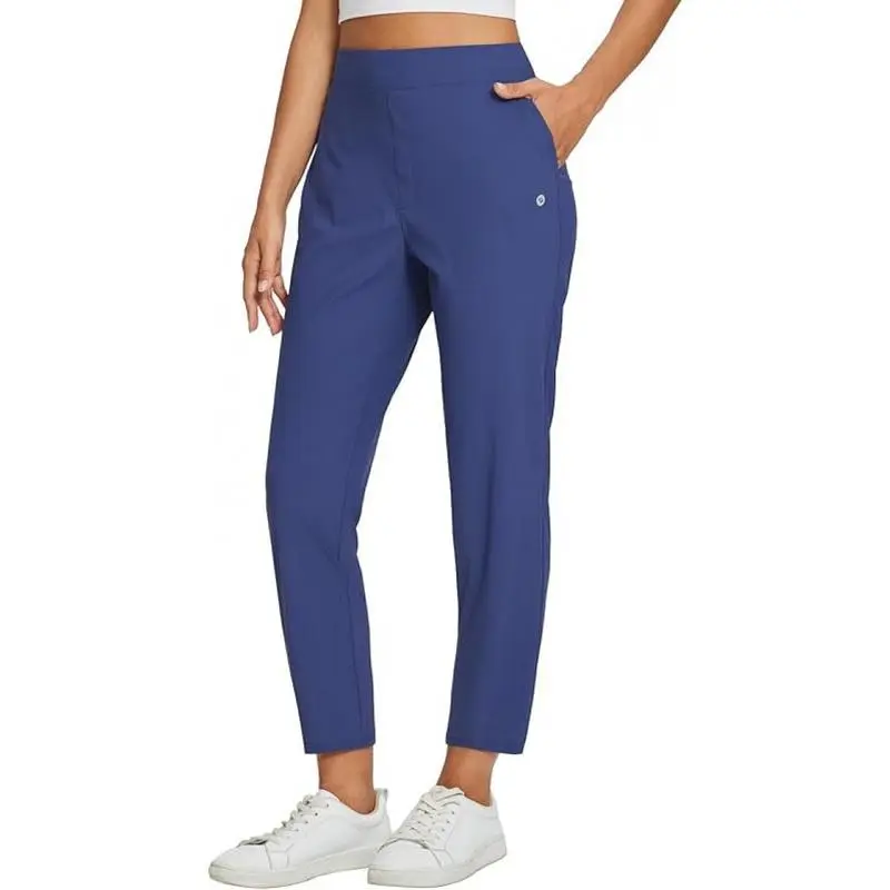 Women's Lightweight Breathable Soft  Ankle Pants Business Casual Summer Silky with Zipper Pockets Stretch Petite