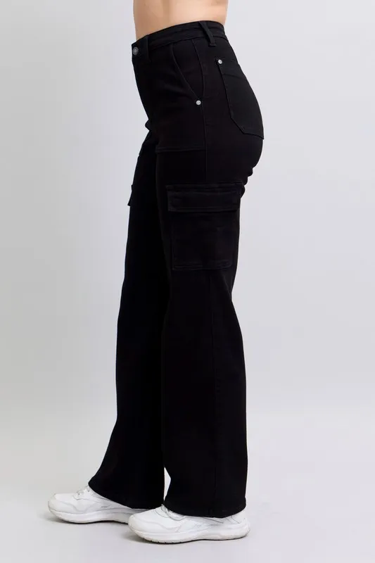 Blue Full Size High Waist Cargo Wide Leg Jeans Plus Size