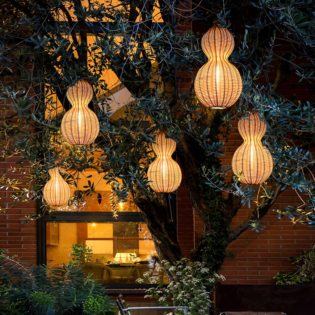 Rattan Gourd Waterproof Retro Outdoor Chandelier Porch Lights Wall Lamp